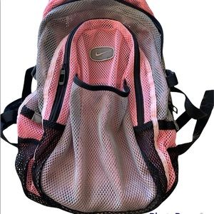 Nike pink, gray and black mesh backpack
